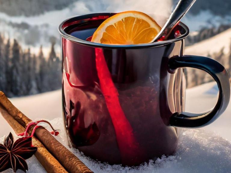 Becher Glühpunsch im Schnee Gipfelerlebnis im Schwarzwald